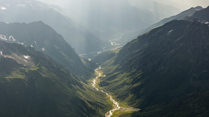 lembah gunung hijau, pemandangan, pegunungan, Swiss, alam, Wallpaper HD