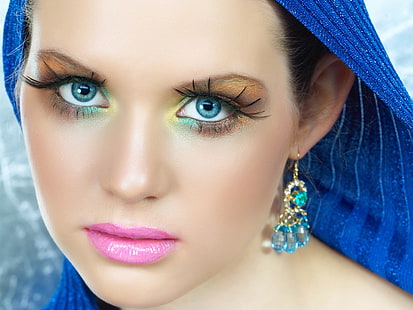 makijaż, twarz, różowa szminka, patrząc na widza, kobiety, modelka, Tapety HD HD wallpaper