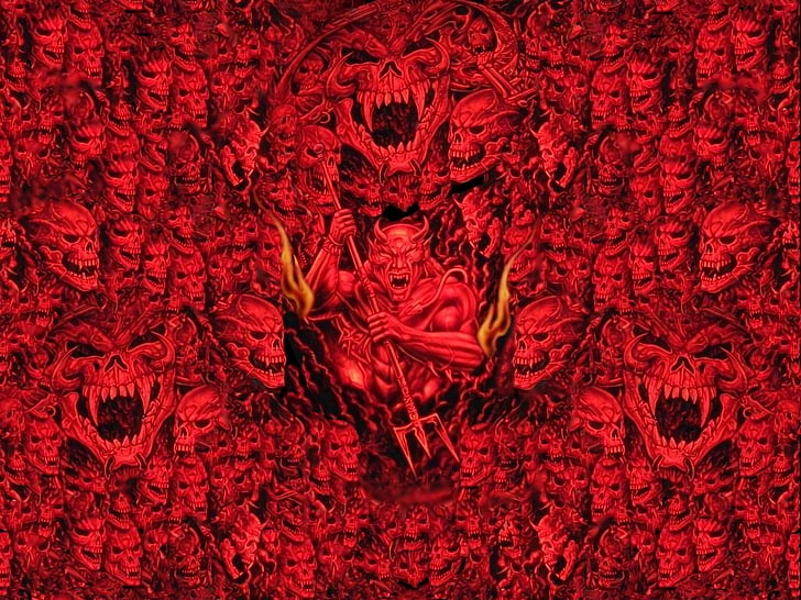Gelap, Setan, Artistik, Setan, Neraka, Merah, Tengkorak, Wallpaper HD