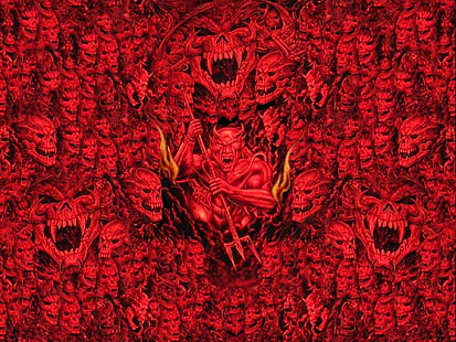 Тъмно, дявол, артистично, демон, ад, червено, череп, HD тапет HD wallpaper