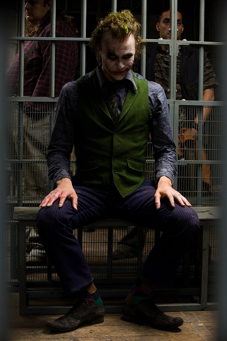 Heath Ledger sebagai Joker dari The Dark Knight, Joker, The Dark Knight, Heath Ledger, film, Batman, Wallpaper HD, wallpaper seluler
