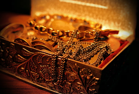Denaro, oro, denaro, oro, catena, anello, ricchezza, tesoro, Sfondo HD HD wallpaper