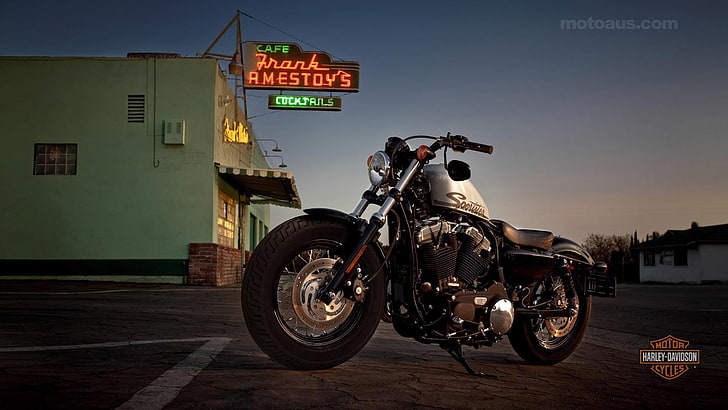 srebrny motocykl cruiser, Harley Davidson, motocykl, Tapety HD