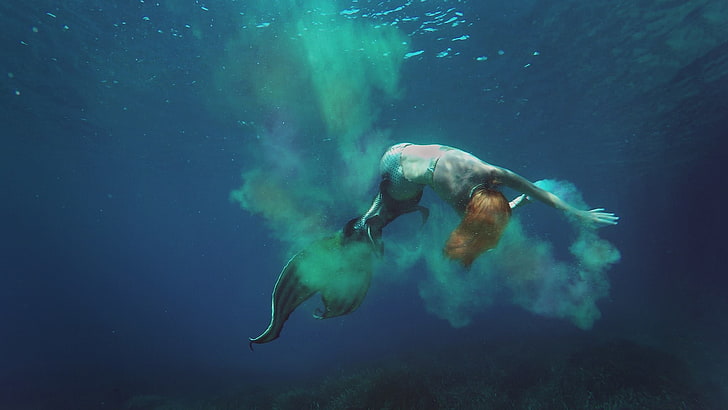 fantasy girl, mermaids, underwater, HD wallpaper