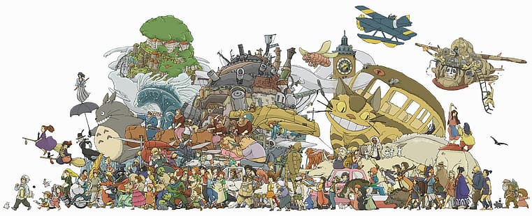 Miyazaki Hayao, El viaje de Chihiro, La princesa Mononoke, Nausicaa del valle del viento, Laputa: El castillo en el cielo, Porco Rosso, Fondo de pantalla HD HD wallpaper