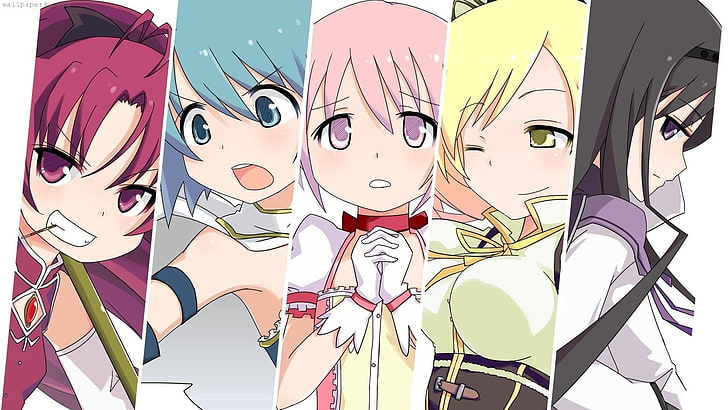 Anime, Puella Magi Madoka Magica, Homura Akemi, Kyōko Sakura, Madoka Kaname, Mami Tomoe, Sayaka Miki, HD masaüstü duvar kağıdı