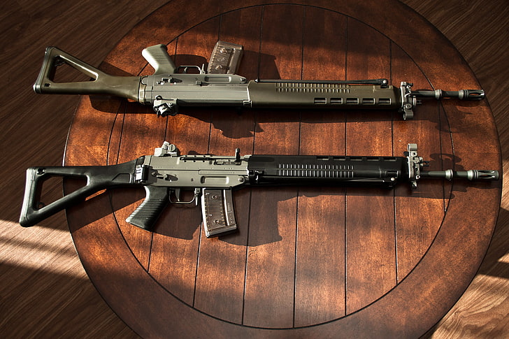 two black rifle guns, weapons, SIG, Swiss automatic, SG 550, Swiss Arms, HD wallpaper