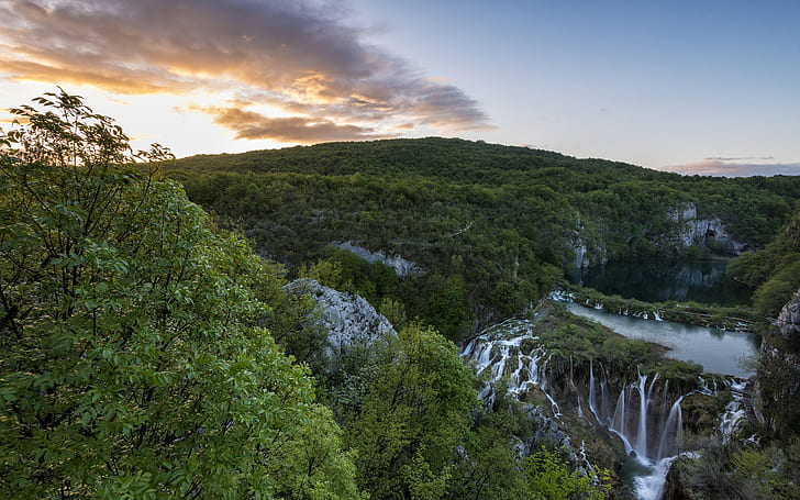 Nationalpark, Plitvicer Seen, Kroatien, Wasserfälle, Berge, Bäume, Morgen, Nationalpark, Plitvicer Seen, Kroatien, Wasserfälle, Berge, Bäume, Morgen, HD-Hintergrundbild