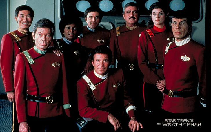 Star Trek The Wrath of Khan Cast William Shatner Leonard Nimoy Kirk Spock HD, film, bintang, trek, murka, pemeran, khan, kirk, spock, william, leonard, shatner, nimoy, Wallpaper HD