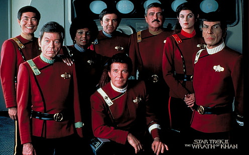 Star Trek The Wrath of Khan Cast William Shatner Leonard Nimoy Kirk Spock HD, filmer, the, star, trek, wrath, cast, khan, kirk, spock, william, leonard, shatner, nimoy, HD tapet HD wallpaper