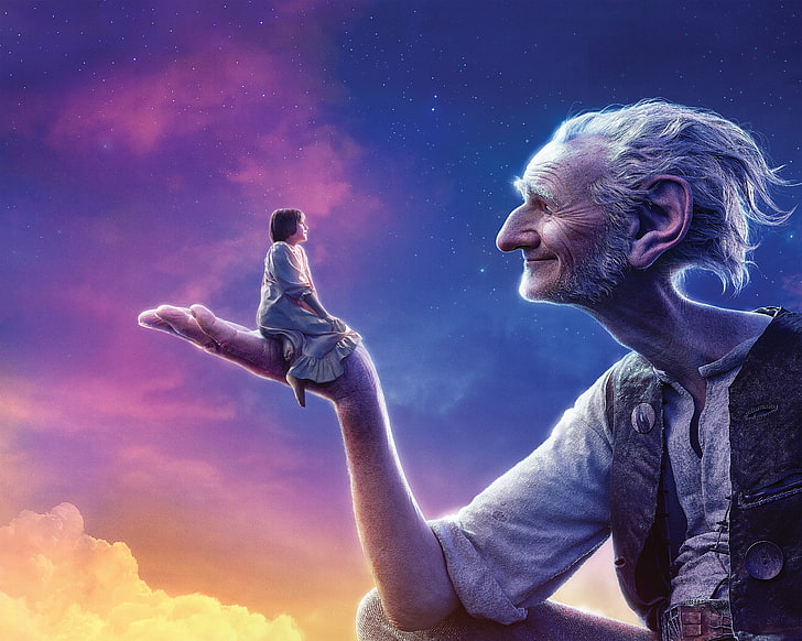 Girl, Clouds, Sky, Beautiful, Stars, DreamWorks, White, Female, The, Big, Large, Kid, Sunshine, EXCLUSIVE, Sophie, Walt Disney Pictures, Lady, Man, Movie, Film, Hair, Young, High, Giant, Friendly, Huge, 2016, Wonderful, eOne, SKG, Old man, Amblin Entertainment, Entertainment One, Oldman, The BFG, BFG, Mark Rylance, The Big Friendly Giant, Ruby Barnhill, Ear, HD wallpaper