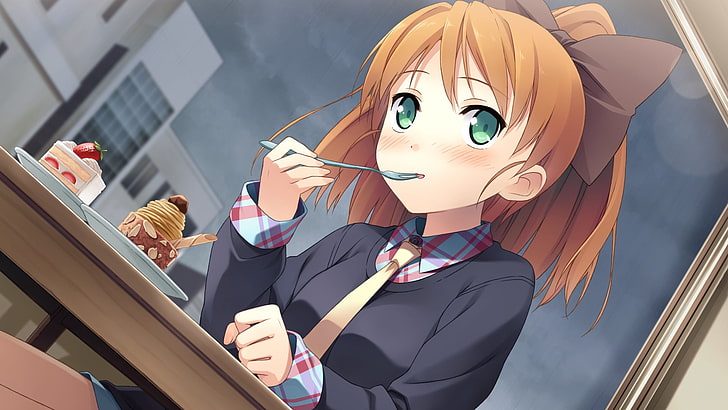 anime girl with orange hair illustration, your diary, minagawa yuuhi, school, class, HD wallpaper