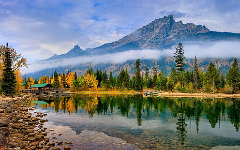 Jenny Lake bildade ungefär 12 000 år sedan från glaciärerna i Grand Teton National Park Wyoming Bakgrund för skrivbord 2560 × 1600, HD tapet HD wallpaper