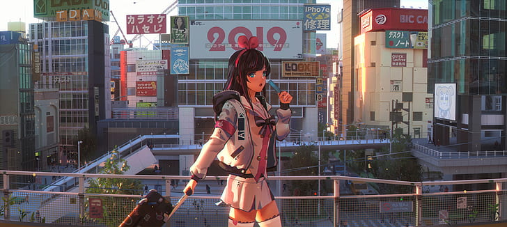 Anime, AI Channel, City, Girl, Kizuna AI, HD wallpaper