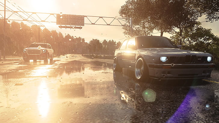 BMW 3 E30, Stance, Need for Speed, Need for Speed: Heat, rims, solar terms, dirt road, HD wallpaper