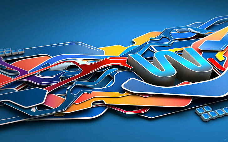 Winter Process 3D, yellow, blue and red illustration, Winter, Process, 3D, HD wallpaper