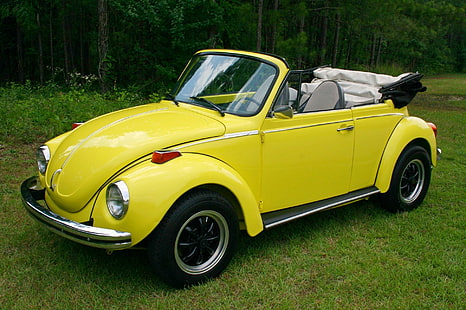 '73 Vw Super Beetle Convertible, amarillo, descapotable, vintage, super, escarabajo, volkswagen, clásico, 1973, antiguo, Fondo de pantalla HD HD wallpaper