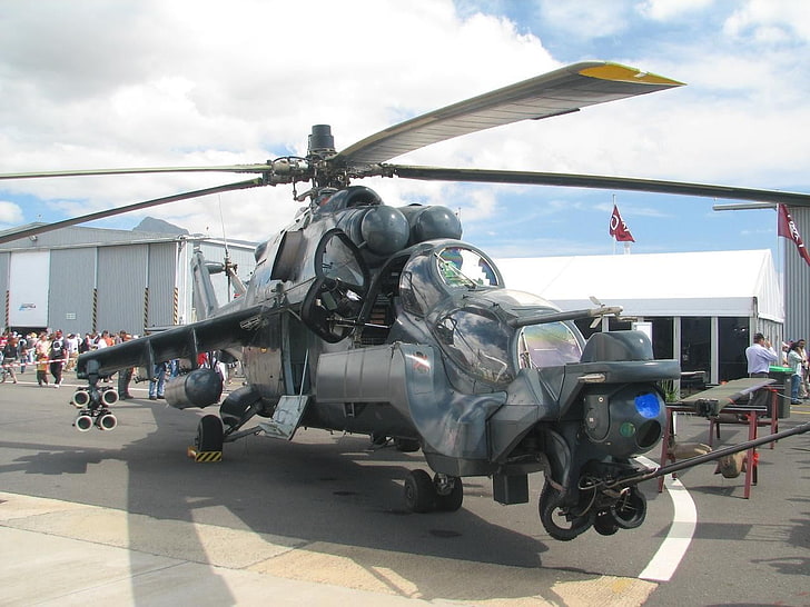 mesin mobil hitam dan abu-abu, mi 24 belakang, helikopter, militer, Wallpaper HD