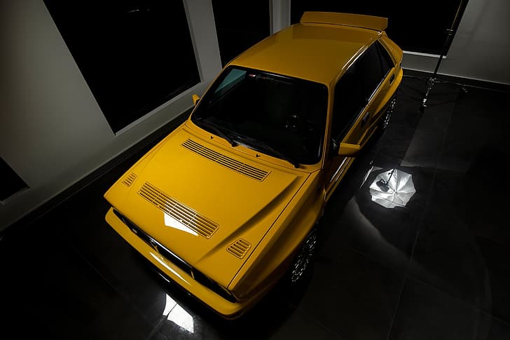 Lancia Delta, Lancia Delta Integrale, yellow, car, giallo ginestra, italian, HD wallpaper