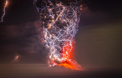 volcano, lightning, Chile, HD wallpaper HD wallpaper