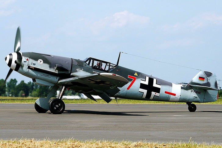 Messerschmitt Me-109, черно-серый истребитель, messerschmitt, me109, второй мировой войны, me-109, немецкий, самолеты, HD обои