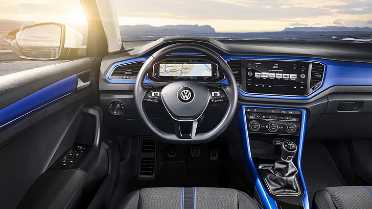 siyah Volkswagen direksiyon simidi, Volkswagen T-Roc, 2020 Otomobil, iç mekan, 4k, HD masaüstü duvar kağıdı