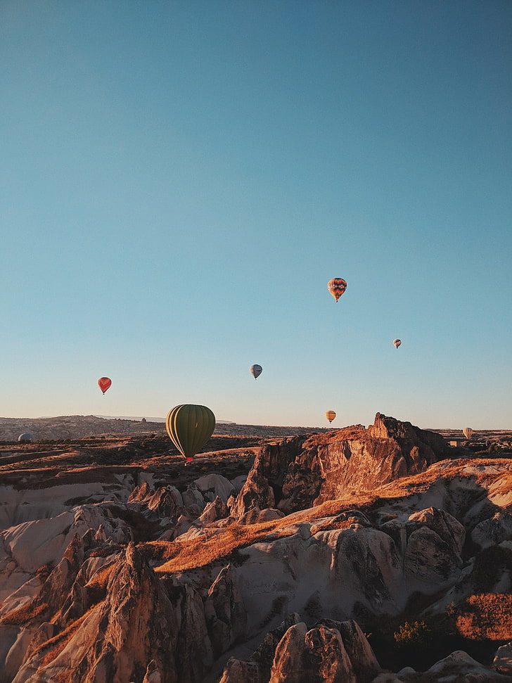 air balloons, mountains, flight, turkey, HD wallpaper