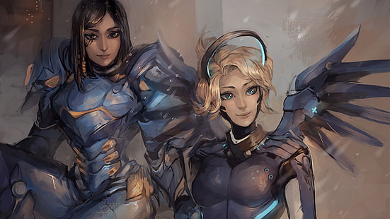 Pharah (Overwatch), videogame, mulheres, Mercy (Overwatch), Overwatch, HD papel de parede HD wallpaper