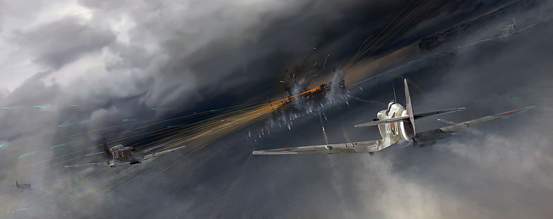 aereo da caccia e cielo nuvoloso sfondo, Seconda Guerra Mondiale, militare, aereo, aereo militare, Regno Unito, aereo, spitfire, Supermarine Spitfire, Royal Airforce, Sfondo HD HD wallpaper