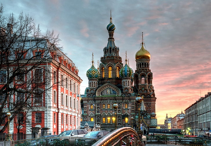 茶色の大聖堂の図、hdr、サンクトペテルブルク、血の上の救世主教会、キリストの復活大聖堂、 HDデスクトップの壁紙
