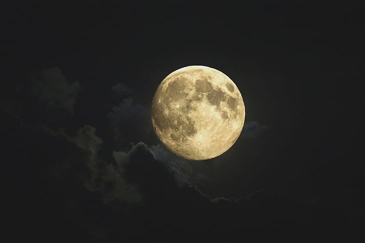 нощ, Луна, облаци, тъмно, HD тапет