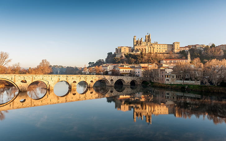 reflexión, río, arquitectura, castillo, puente, Fondo de pantalla HD