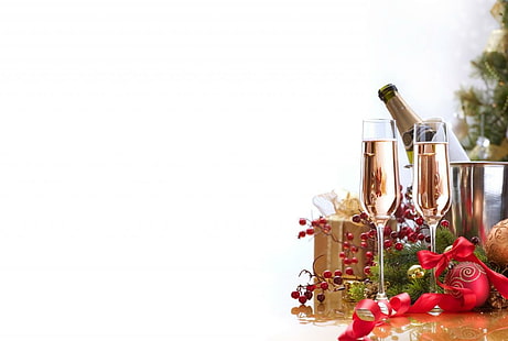 Champagne Stemware Ribbon,Happy New Year ,Holidays Christmas, new year, christmas, champagne stemware ribbon, HD wallpaper HD wallpaper