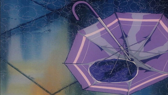 old school, anime konst, 80-talet, regn, paraply, vått, regnigt, regnar, gata, anime, HD tapet HD wallpaper