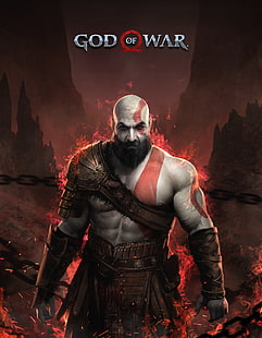Soufiane Idrassi、デジタルアート、God of War 4、タトゥー、チェーン、男性、神、コンセプトアート、Kratos、血、火、火花、God of War、God of War（2018）、 HDデスクトップの壁紙 HD wallpaper