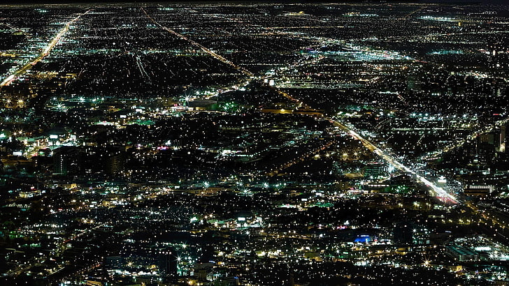 vista aérea del paisaje urbano, vista aérea, luces, noche, paisaje urbano, Fondo de pantalla HD