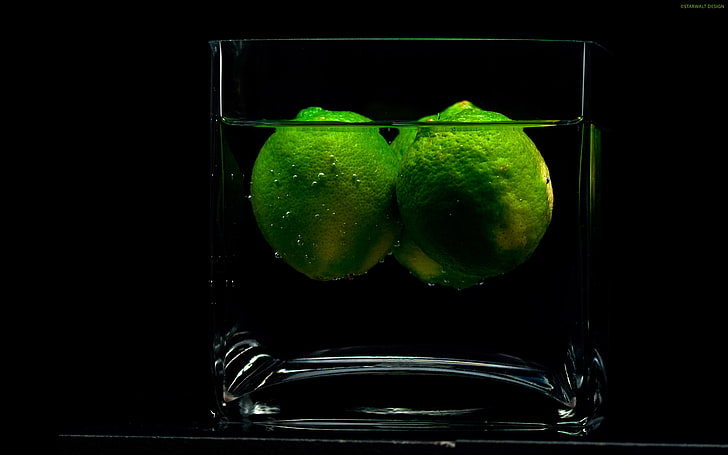 limes, drinking glass, lime, drink, HD wallpaper