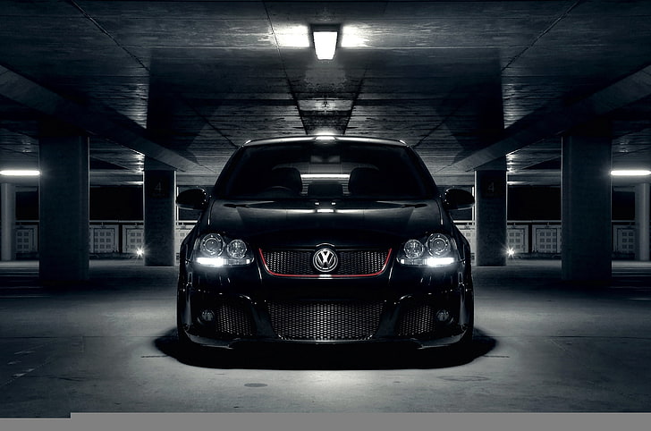 noir Volkswagen Golf GTI, Volkswagen, parking, voitures, auto, fonds d'écran auto, vw golf, Fond d'écran HD