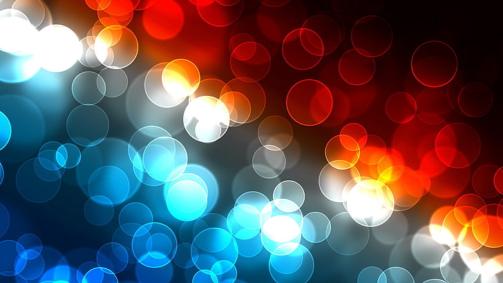 blue, white, and red bokeh lights, glare, colorful, circles, light, HD wallpaper