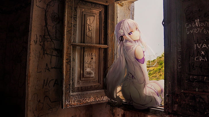 vitt hår, Emilia (Re: Zero), animeflickor, Re: Zero Kara Hajimeru Isekai Seikatsu, HD tapet