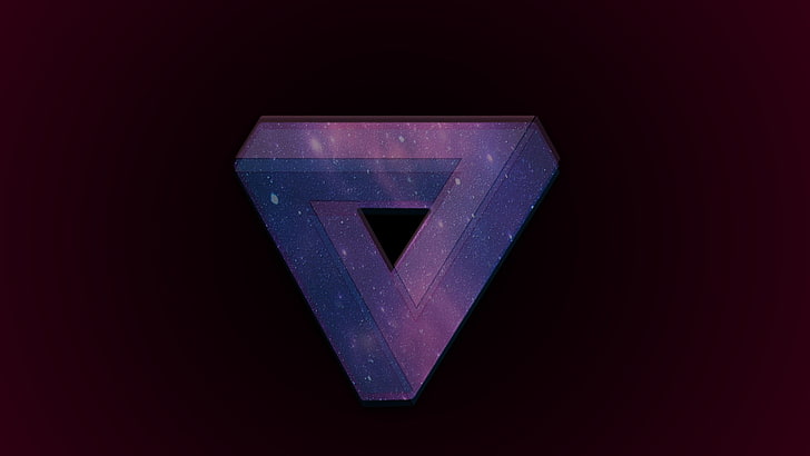 purple and pink triangle logo, triangle, space, Penrose triangle, 3D, HD wallpaper