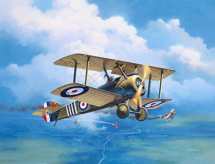 Biplane, UK, art, Sopwith, The first World war, RFC, Roland C.II, F.1 Camal, Royal Flying Corps, HD wallpaper