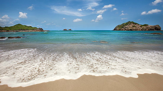 vague de corps de l'eau, nature, paysage, Nicaragua, mer, plage, sable, île, nuages, horizon, roche, Fond d'écran HD HD wallpaper