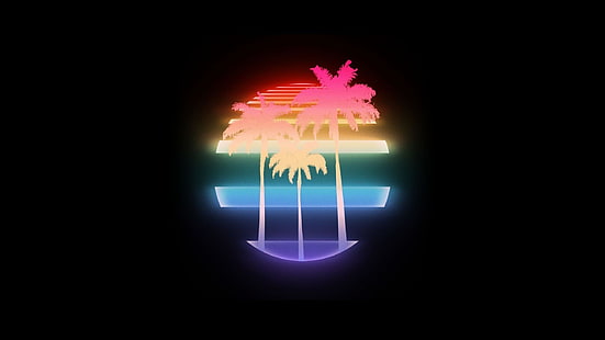 minimalism, palm trees, 1980s, neon, HD wallpaper HD wallpaper