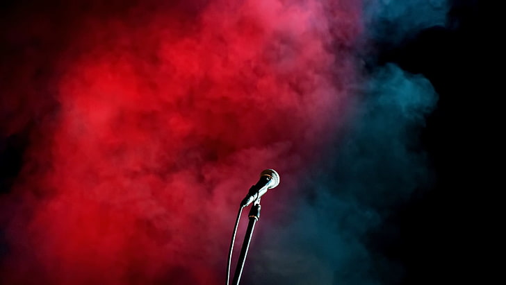 black microphone, smoke, microphone, HD wallpaper