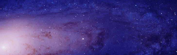 gwiazdy, Andromeda, podwójne monitory, zbliżenie, galaktyka, przestrzeń, wyświetlanie wielokrotne, Tapety HD