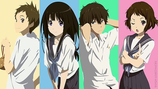 Hyouka, Oreki Houtarou, Chitanda Eru, Ibara Mayaka, Fukube Satoshi, HD wallpaper HD wallpaper
