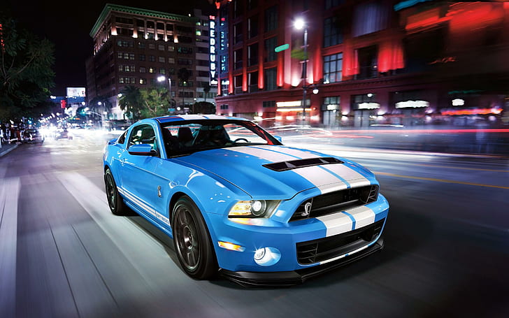 Ford Shelby GT500 2014 г., син ford mustang, ford, shelby, gt500, 2014 г., HD тапет