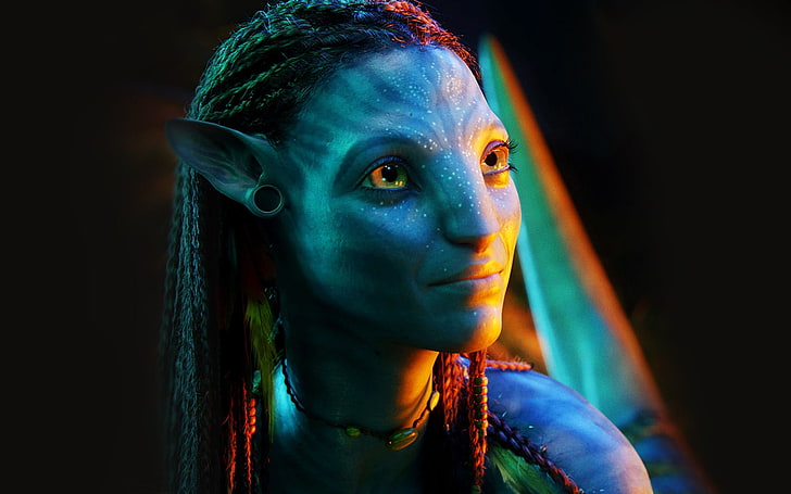 Neytiri z filmu Avatar, Avatar, Neytiri, twarz, kosmici, niebieska skóra, Tapety HD