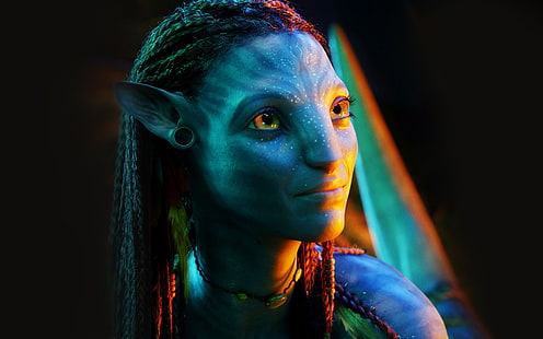 Neytiri z filmu Avatar, Avatar, Neytiri, twarz, kosmici, niebieska skóra, Tapety HD HD wallpaper